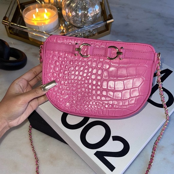 New Talbots Pink Leather Croc Embossed Crossbody Bag - Picture 3 of 13